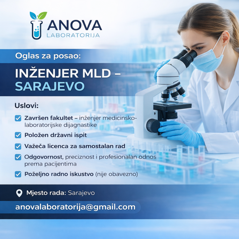 Oglas za posao – ANOVA Laboratorija (Sarajevo)