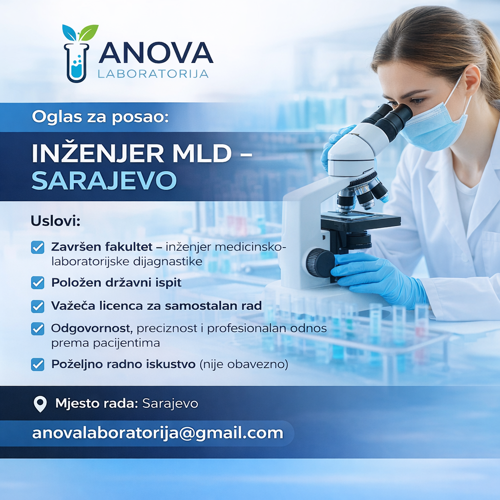 Oglas za posao – ANOVA Laboratorija (Sarajevo)