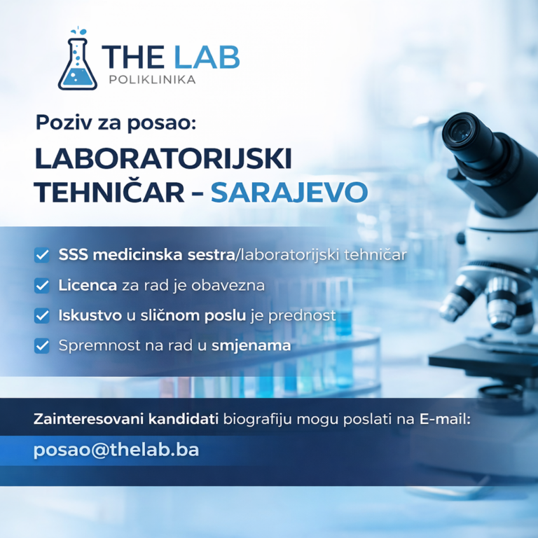 Poziv za zapošljavanje – PZU Poliklinika The Lab (Sarajevo)